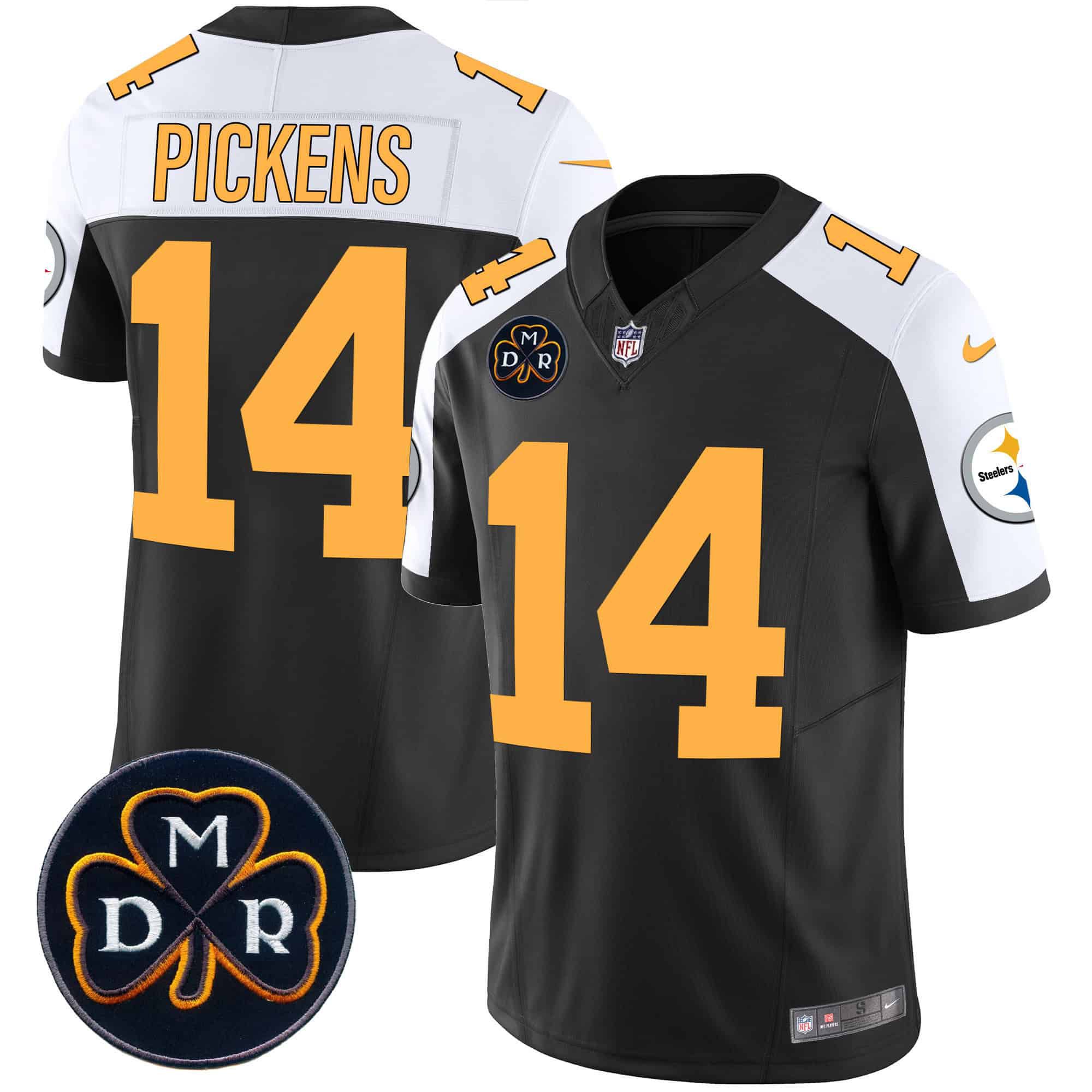 Men Pittsburgh Steelers 14 Pickens Black 2024 Nike DMR Patch Vapor Limited NFL Jersey